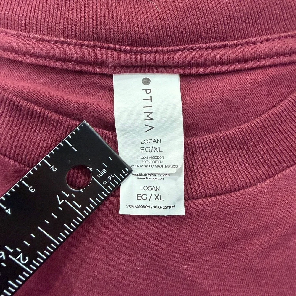 Trader Joes‎ Crew Mens XL Burgundy Employee Graphic T Shirt Cotton Long Sleeves